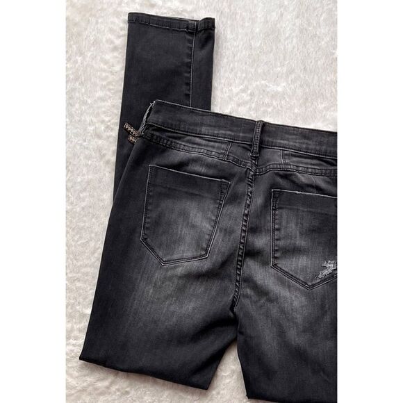 bebe Embellished Rhinestone Detail Mid Rise Skinny Leg Jeans in Black, Size 29 - Picture 12 of 13